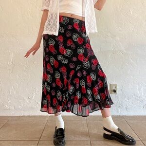 Style & Co Black Rose Midi Maxi Skirt Womens Size 4